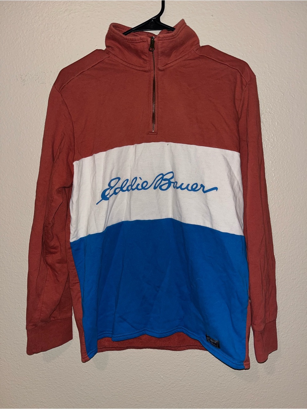 Eddie Bauer Colorblock Quarter-Zip Pullover - Rust/White/Blue